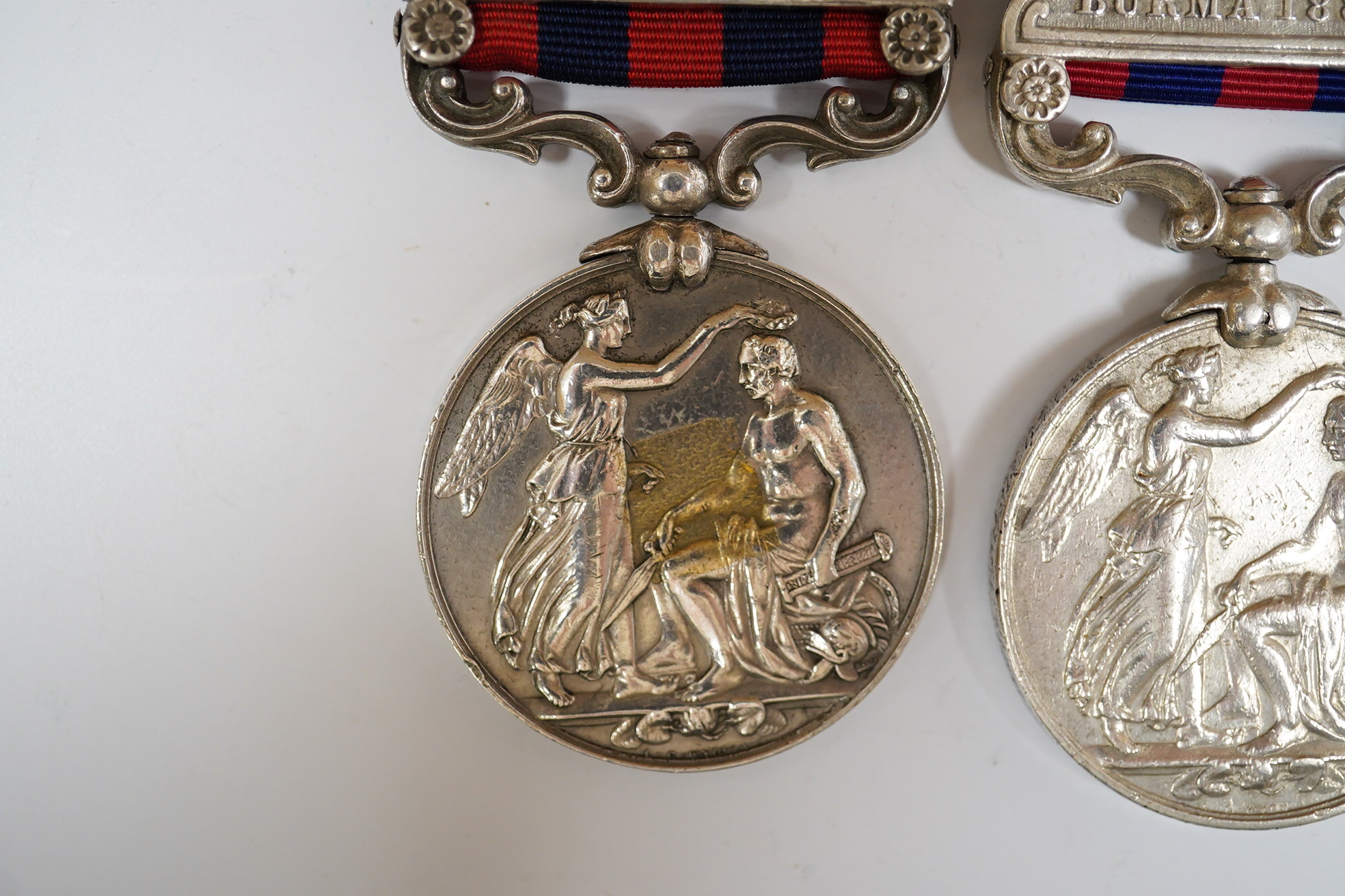 An India General Service Medal with Burma 1887-89 clasp Indian recipient, naming indistinct and another with Burma 1885-87 clasp to 15 Pte Mahomed Khan Milty Police